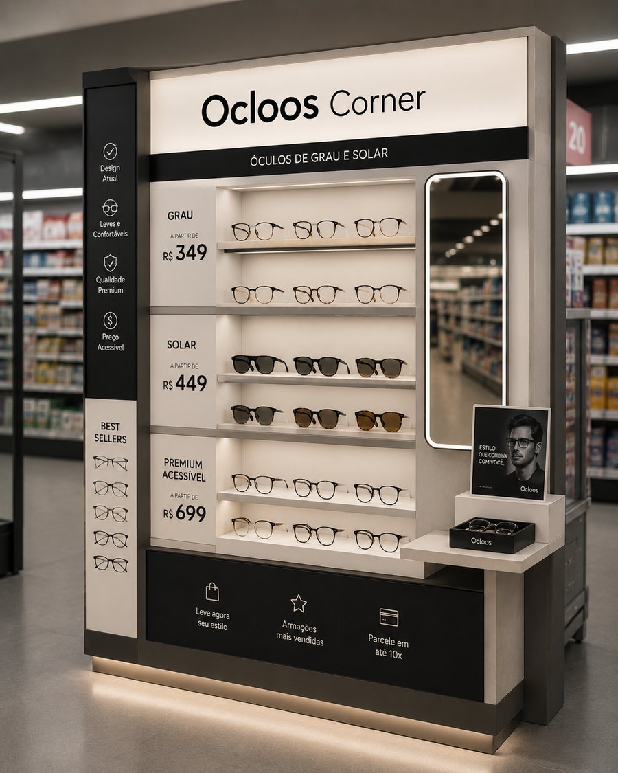 Corner Ocloos para supermercados, farmácias e lojas de conveniência