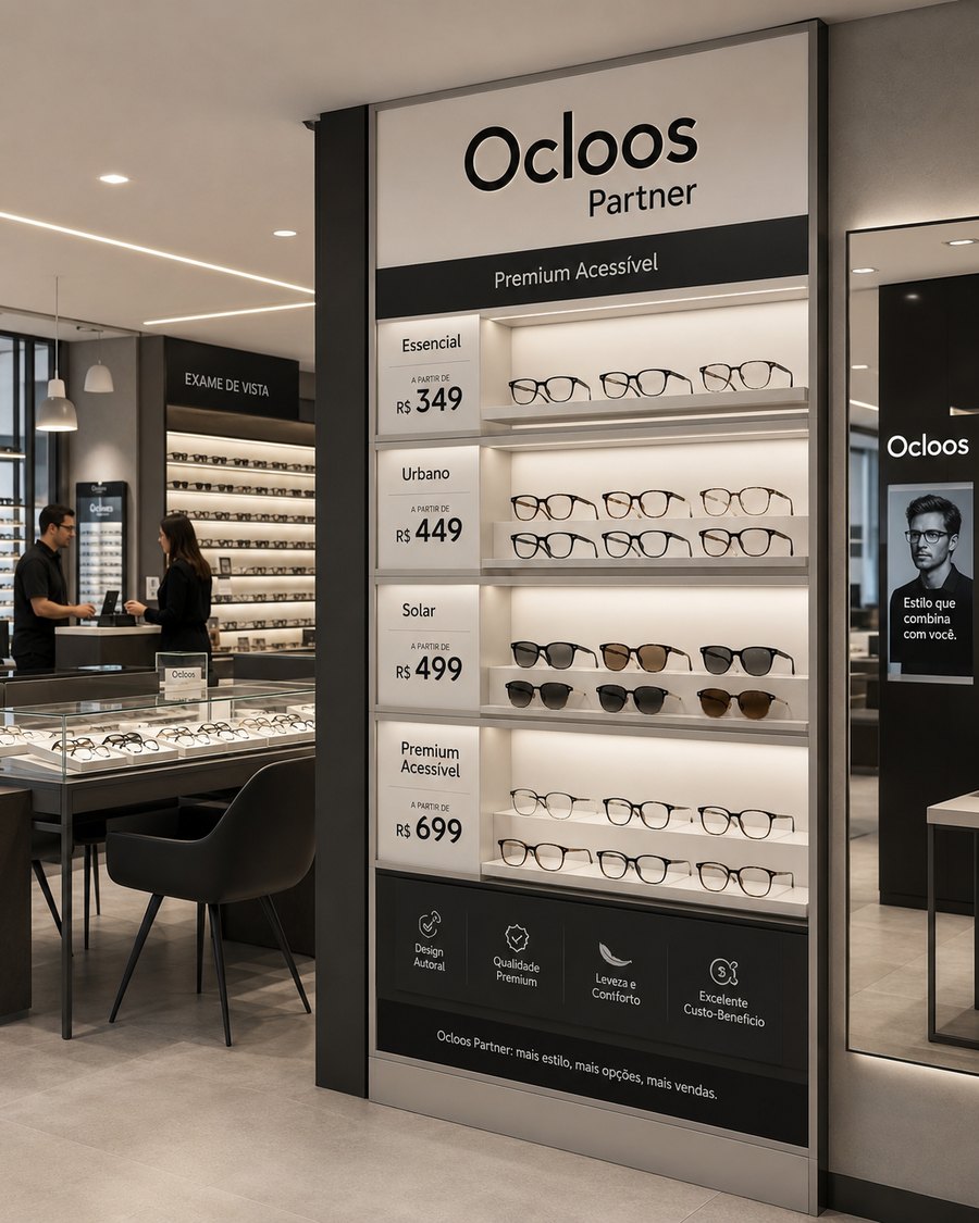 Display Ocloos Partner dentro de uma ótica parceira